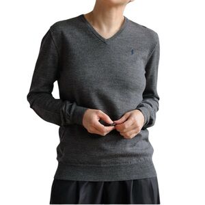 Polo Ralph Lauren V-Neck Sweater Wool Cashmere blend Gray sz L